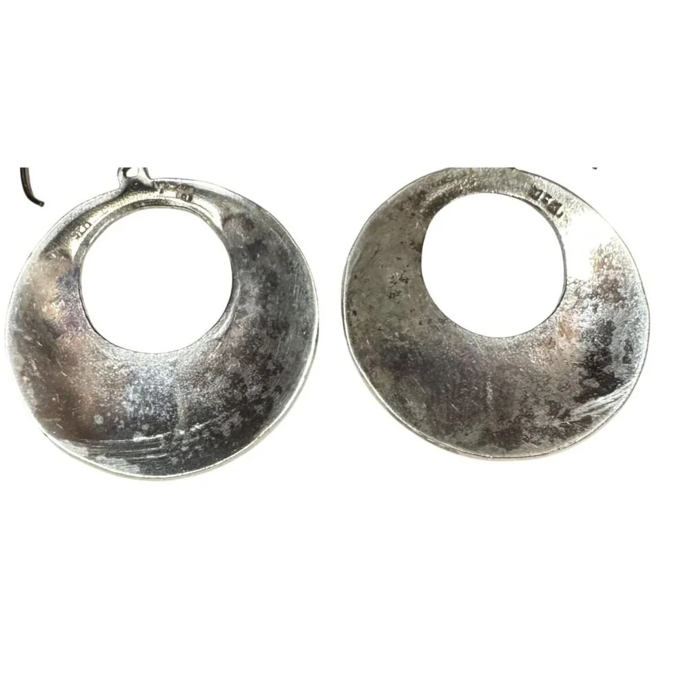 Southwestern Handcrafted 925 Sterling Silver Turquoise Dangle Hoop Earrings 14g - Picture 5 of 5